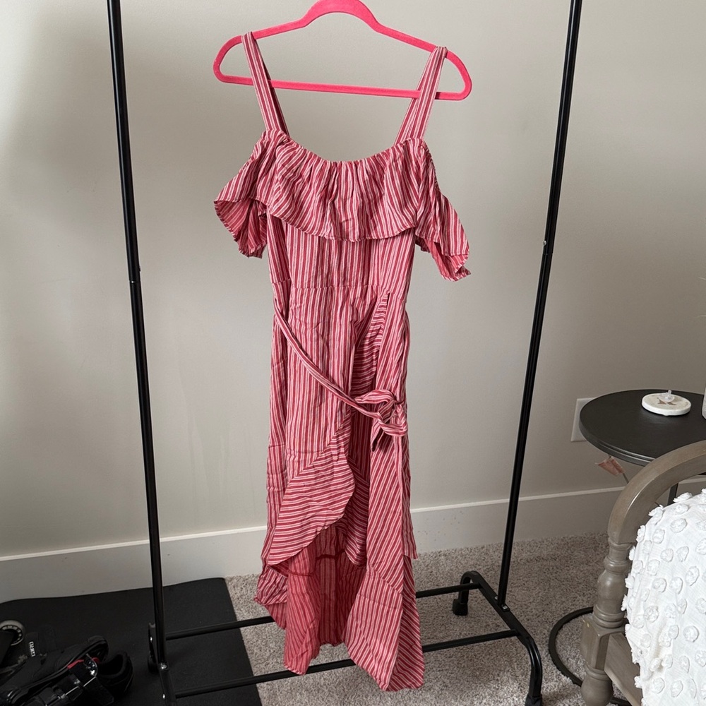 American Eagle Striped Pink Off-Shoulder Dress
